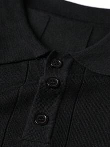 1 chiếc áo len nam tay ngắn cổ polo kẻ sọc đen trơn, áo sơ mi dệt kim mùa hè mới có cúc. - màu đen - Xem 5