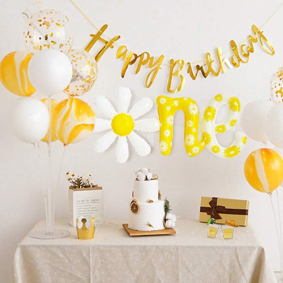 1 pieza Globo con impresión de letra de margarita, margarita, adecuado para fiesta de cumpleaños, fiesta de inauguración de casa, fiesta de 1er cumpleaños - Multicolor - Ver 1