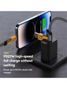 四合一 USB-C 充电线，59 英寸高速编织线，多端口连接器，兼容苹果和 Galaxy 设备 - 支持 120W PD 快充。四合一快充线，47.24 英寸/120 厘米双 Type-C 和 USB Lightning 接口，扁平编织线，磨砂表面，USB 公对公连接器，适用于 15 英寸苹果平板电脑。USB Type-C 充电线 - 彩色 - 查看 4
