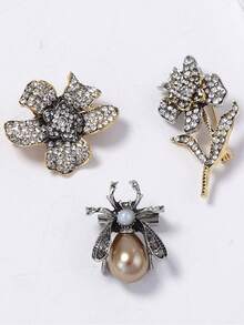 ZAA 3 Pieces Set Of Bright Bee Flower Button, Flower Insect Combination Set Of Brooch, Full Of High-Grade Design Alloy Brooch, Women's Daily Brooch - Multicolor - View 2