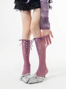 1/3 Pairs Spring/Summer Thin Knee-High Socks, Ballet-Style Criss-Cross Leg Warmers, Lolita Bow Knee Socks, Mesh Hollow Thigh-High Socks, No-Show Ankle Socks, Straight-Cut Socks - Multicolor - View 9