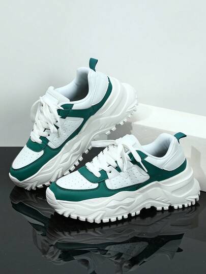 Men's Casual Sports Shoes, Thick-Soled For Height Increase, White And Green Color-Blocked, Simple And Elegant, Fashionable Wedge Shoes, Low-Top Thick-Soled Sports Shoes, Are The Perfect Choice For Holiday Gifts, Back-To-School Student Shoes, And Men's Shoes For Vacation Season.