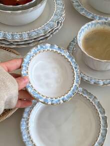 1 farfurie ceramică cu margini florale din porțelan os, farfurie de desert retro franceză, ceașcă de cafea Latte Art, veselă pentru casă, farfurie cu fructe, farfurie pentru tort - Multicolor - Vizualizare 9