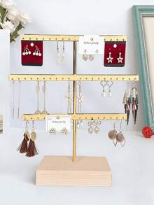 Elegant Wooden Jewelry Display Stand With Earring Organizer - Square Desktop Design, No Power Needed, Suitable For Earrings, Clips, Etc. - Perfect Christmas Tree Style Gift - Multicolor - View 7
