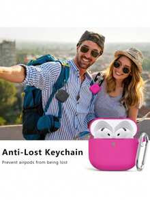 1pc Silicone Case + Track-Shaped Round Buckle Earphone Case Compatible With Apple 1/2/3, Pro/Pro 2/Pro 3, Anti-Drop Protection, New 4th Generation - Rose Red - View 8