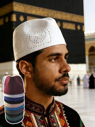 1顶男士传统伊斯兰祈祷帽 | 透气网眼库菲帽，优雅绿色可选，轻便凉爽，适合夏季、室内/室外祈祷、休闲穿着
