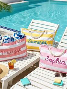 Túi tote đi biển có khóa kéo tùy chỉnh, túi đeo vai chống cát, chống nước, dung tích lớn, quà tặng cho phù dâu, túi du lịch ngoài trời. - Nhiều màu - Xem 2