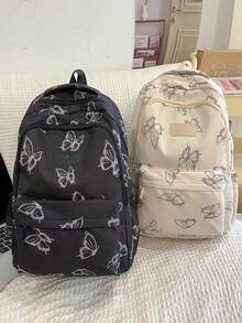 Butterfly Print Casual Women's Large Capacity Backpack, Versatile And Multi-Functional, Suitable For Students, Daily Use, Commuting And Carrying Laptops - Multicolor - View 1