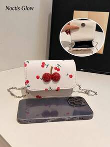 Cute Cherry Print Mini Bag, New Overseas Summer Sweet Mini Lipstick Bag, Four Colours Available,Chain Crossbody Earphone Bag, Shoulder Bag, Fashionable Korean Style Crossbody Bag,Gifts For Meetings, Birthday Presents, Suitable For Both Everyday Life And Holiday Travel - Nhiều màu - Xem 7