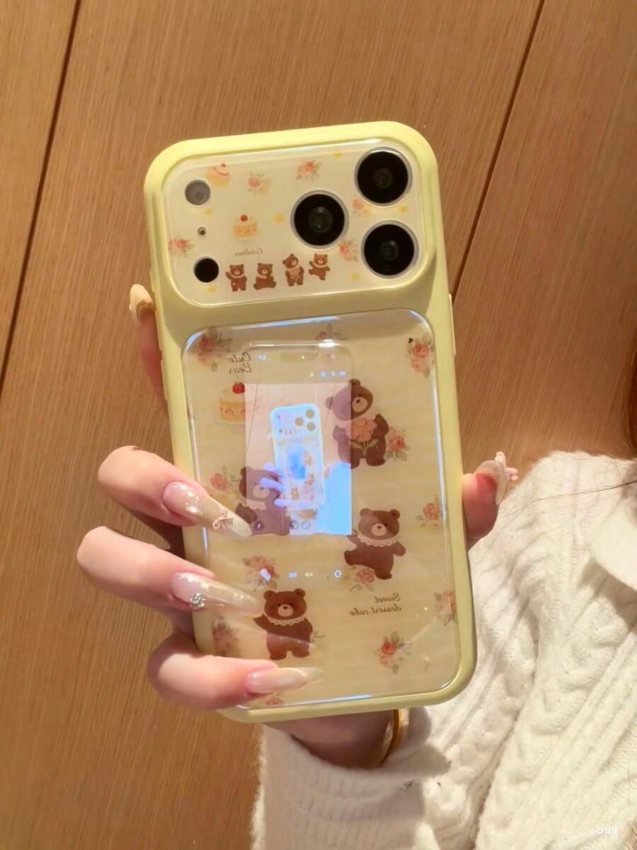 Ốp điện thoại thiết kế hình gấu dễ thương và bánh hoa, tương thích với iPhone 17, 16 Pro Max hoạt hình, 17 Pro Max nhựa, ốp lưng chống rơi mới cho nữ 16 Pro, 15 Pro, ốp lưng bảo vệ toàn diện 15.