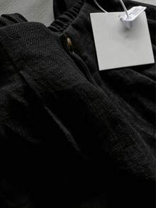 白色阔腿裤，优雅女士长裤，适合伊斯兰节日穿着，新款畅销舒适休闲裤，弹性腰带设计，柔软透气亚麻裤，黑色 - 黑色 - 查看 3