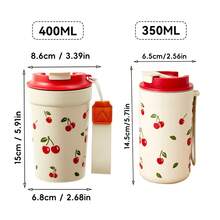 1pc 350/400ml Cute Cherry Pattern Plastic Coffee Mug With Lid & Rope, Portable Travel Water Cup, Leak Proof Tumbler, Microwave Tea Milk Coffee Cup, Drinking Bottle Drinkware For Students Adults Use In School, Office, Picnic, Back To School - Multicolor - View 12
