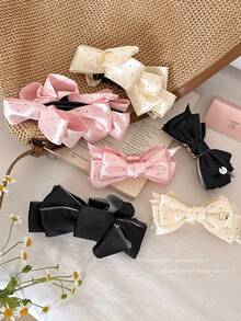 2个甜美波点蝴蝶结香蕉形发夹，高马尾固定竖夹，发髻夹 - 彩色 - 查看 2