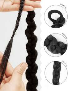 2pcs/Set 70cm Long Braided Wigs For Women, Twisted Braid Ponytail Hair Extensions, Elastic Band Hairstyle Accessories, Hair Accessories - Black - View 6