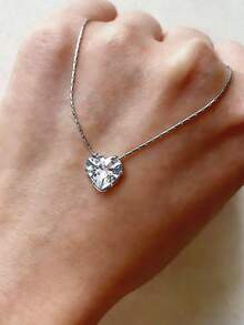 1 chiếc dây chuyền mặt dây chuyền pha lê 6 chấu độc đáo kiểu Âu & Mỹ, mặt dây chuyền hình trái tim đính kim cương đơn lấp lánh, dây chuyền ôm sát cổ bằng thép không gỉ, lý tưởng cho đeo hàng ngày và các dịp tiệc tùng. - yêu - Xem 5