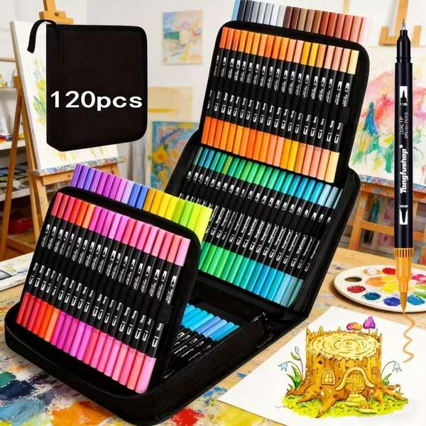 Lettering Markers, 120 Colors, Dual Tip Brush Pens, For Kids And Adults, Mandala Drawing Kit For Graffiti And Calligraphy