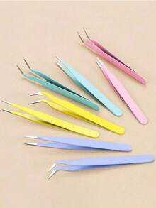 2pcs Curved Colorful Tweezers, Suitable For Nail Stickers, Rhinestone Decoration, Eyelash Extension, DIY Tools, Random Color, Back To School Supplies - Multicolor - View 2