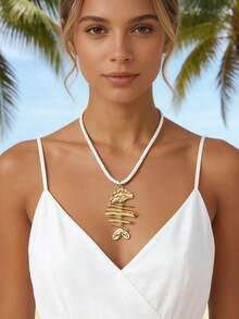Fish Bone Pendant Twisted Rope Necklace | ZA Gold/Silver Tone Bohemian Easter Gift Beach Wedding Guest Everyday Wear Jewelry - Fish - View 11