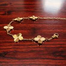 Luxury Gold Plated Four-Leaf Clover Chain Bracelet For Women – Radiant Laser-Cut Flower Design, Adjustable Clasp - Four-leaf Clover - View 4