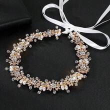 1pc Women's Rhinestone Headband, Handmade Zinc Alloy Bridal Headpiece For Wedding & Party - Rose Gold - View 5
