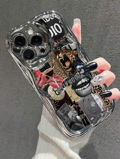 Leopard Print Patchwork New Flat Printed Cream Texture Electroplated Soft Case Compatible With IPhone 17/17 Pro Max/ 16/16 Pro/16 Pro Max/15/XR/7P 8P/P12 Pro Max/P13 Pro Max/P14 Pro Max/P13/P14/P11/P12/P14, Cute Fashion Thick Protective Phone Case For XS/S/XS Max/7 8 GES2