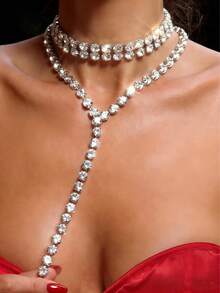 1pc Fashion Bridal Crystal Decor Tassel Necklace, Suitable For Banquet And Daily Wear, Elegant Women - Silver - View 1