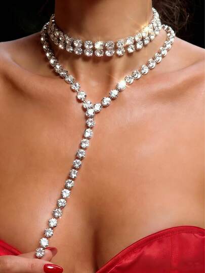 1pc Fashion Bridal Crystal Decor Tassel Necklace, Suitable For Banquet And Daily Wear, Elegant Women