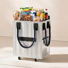 60-Liter Carrier Bag With Wheels, Foldable, Practical Shopping Trolley, Reusable, Zippered, Lightweight, Folds Flat, Sturdy And Durable Handle, Suitable For Shopping, Travel And Camping. - Bạc - Xem 4