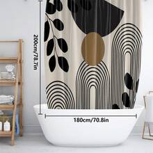 1pc/4pcs Line Patchwork Abstract Pattern Multifunctional Waterproof Bathroom Shower Curtain With 12 Hooks, Anti-Slip Bath Mat, U-Shape Toilet Mat And Round Toilet Seat Cover, Bathroom Set For All Occasions Home Bathroom Decor Fall Decor Bathroom Accessories Back To School - Multicolor - View 14