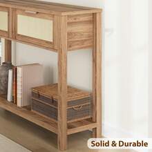 Mesa Consola de Ratán Boho para Entrada con 2 Cajones y 2 Niveles, Mesa de Sofá con Almacenamiento, Mueble de Vestíbulo para Hogar - Roble Caramelo - Ver 3