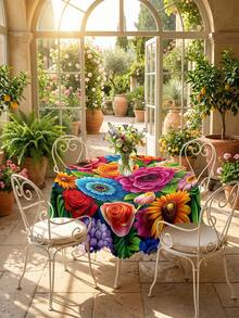 1pc Vibrant Floral Tablecloth, Polyester, Machine-Made, 6 Sizes, No Wrinkles, Perfect For Birthdays, Parties, And Holidays - Indoor & Outdoor Use, Home Decor, Party Table Cover | Vibrant Table Setting | Durable Tablecloth, Tablecloth Home Decor ,Table Cloth,Kitchen Wedding ,Wedding Table, Centrepiece Room Decor , Vintage Decor - Multicolor - View 17