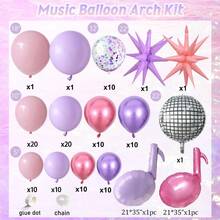 119 st K-Pop musikjägartema ballonggirlandbåge kit rosa lila ballong med musiknot discokula exploderande stjärna folieballong för K-Pop-filmtema födelsedagssångerfestdekoration - Visa 3