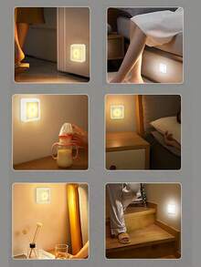 1pc Square Motion Sensor Night Light, LED Auto Sensor Wall Lamp, Battery Powered, Home Decor For Bedroom, Room, Corridor, Staircase, Bedside Cabinet, Wardrobe, Sensor Night Light, Staircase And Bathroom Sensor Light - Square - View 8