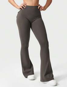 Flare Leggings With Pockets For Women Butt Lifting Gym Yoga Leggings Flare Leggings Joggers For Women Summer Pants For Women - 灰咖 - 查看 2