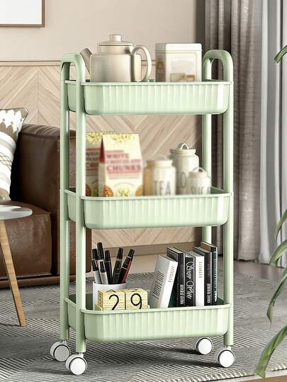多层移动储物推车，镂空篮筐设计，多功能置物架，适用于厨房、浴室、卧室、办公室 - 可收纳零食、婴儿用品、家居用品