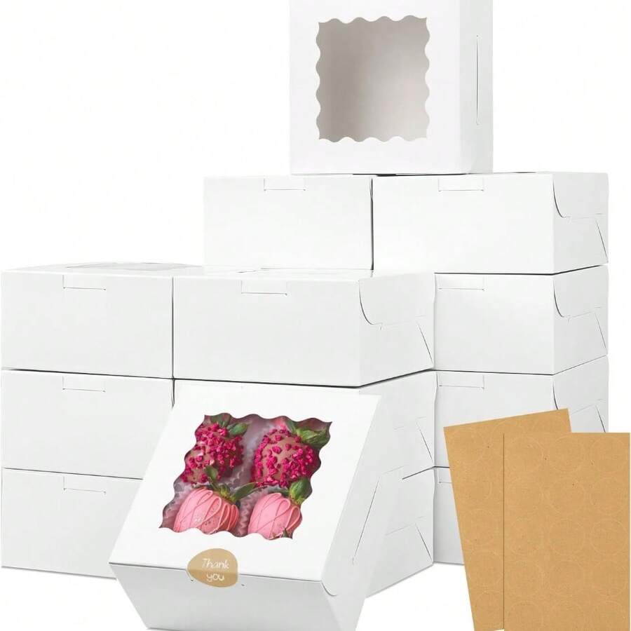 40pcs Bakery Boxes, 4x4x2.64 Inches Cookie Box With Window, White Treat Containers For Small Pie, Chocolate Covered Strawberries, Cupcake And Easter Pastry - White - View 1