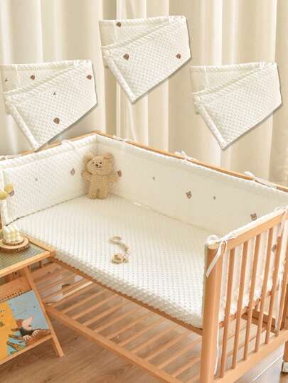 1件240厘米婴儿床围软垫，一体式婴儿床垫，小熊图案，婴儿床安全防护，婴儿床护栏套和防撞垫，多尺寸防撞垫