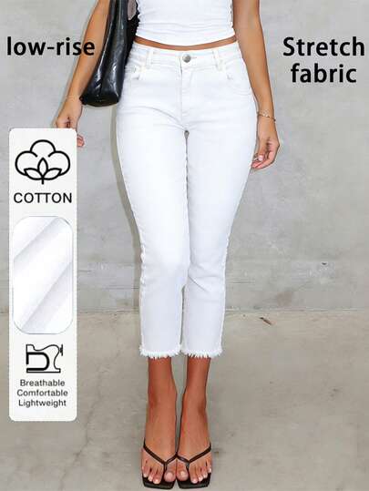 Jeans skinny 7/8 délavé clair et déchiré, pantalon crayon stretch pour le décontracté et les déplacements quotidiens, blanc