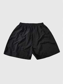 Men's Fashionable Black Woven Shorts, Suitable For Spring/Summer Daily Wear, Running And Sports Competitions. Striped Capri Inseam, Paired With Minimalist Elastic Drawstring For A Streetwear Style. - Black - View 2