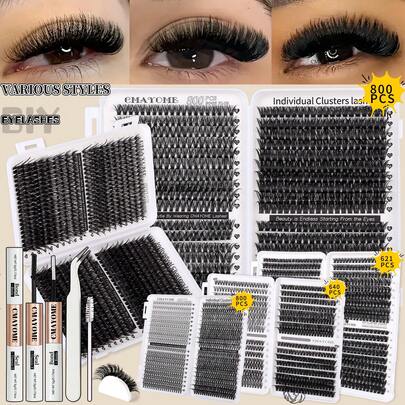 Bộ dụng cụ tự gắn mi giả 800 sợi, bao gồm keo dán mi, nhíp, cọ mi, sổ mi giả tự gắn tại nhà, mi giả nhiều độ dài từ 8-18mm, thân thiện với người mới bắt đầu, sổ mi dung tích lớn 10D+20D+30D+40D/50D+60D+80D+100D, thích hợp sử dụng tại nhà, khi đi du lịch, hàng ngày, đám cưới, hẹn hò, tiệc tùng và lễ hội.