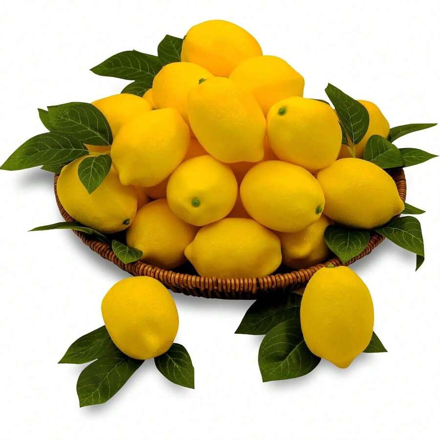 Fake Lemons Artificial Fruits With 25 Leaves Faux Yellow Lifelike Plastic Lemon Decorations Realistic Limes Fruit Decor For Home Kitchen Table Cabinet Holiday Party Photography Props - Multicolor - View 1