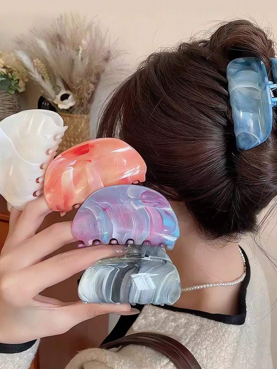 1个优雅简约扎染亚克力椭圆形发爪夹，百搭时尚日常配饰 - 彩色 - 查看 1