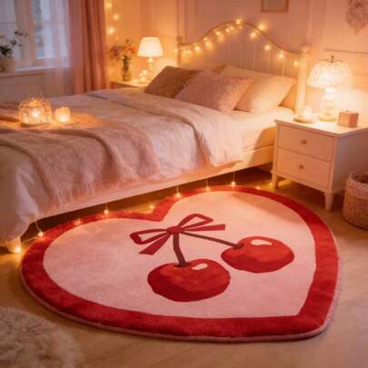 1 tấm thảm trải sàn phòng ngủ hình trái tim màu đỏ anh đào kiểu INS, thảm trang trí Ngày của Mẹ, thảm chùi chân phòng tắm hình bất đối xứng mềm mại dễ thương, thảm trang trí phòng tắm, nhà bếp hoặc phòng ngủ.