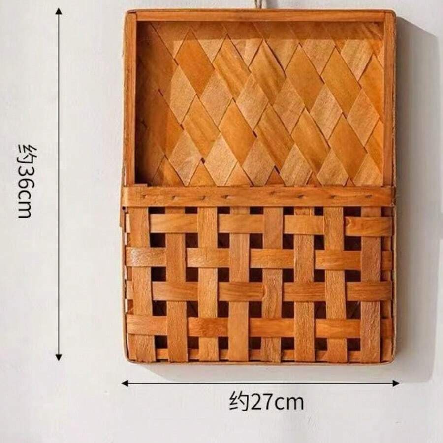 Handwoven Wooden Hanging Flower Basket, Rustic Style Handmade Wooden Wall Hanging Basket - Square Hanging Basket - View 1