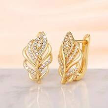 1 Pair Women's Retro Elegant Leaf-Shaped Zirconia Inlaid Earrings, Suitable For Daily Wear Or Weddings - Leaf Earrings - View 5