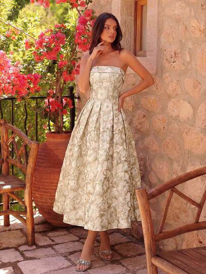 ADYCE Elegant Women's Embroidered Fabric Heart Neck High Waist Open Back Tie A-Line Mid-Length Party Dress, Suitable For Ball, Birthday Party, Evening Gala, Date, Prom, Wedding Guest, Cocktail Party, Family Holiday