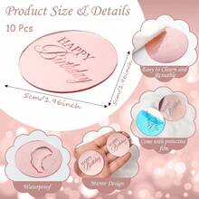 10pcs Rose Gold Mirror Acrylic Cupcake Toppers, Happy Birthday Cake Plate Decorations, Round Birthday Party Dessert Baking Cake Decor - Rose Gold - View 4