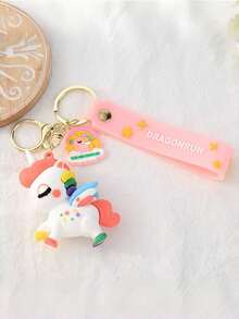 Magical Rainbow Unicorn Keychain 3D Soft Rubber Cute Colorful Pony Pendant Bag Accessory Kids Birthday Gift - Mixed Colors - View 3