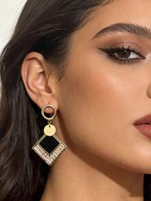 1对经典几何微镶嵌耳环，时尚百搭 - 彩色 - 查看 1