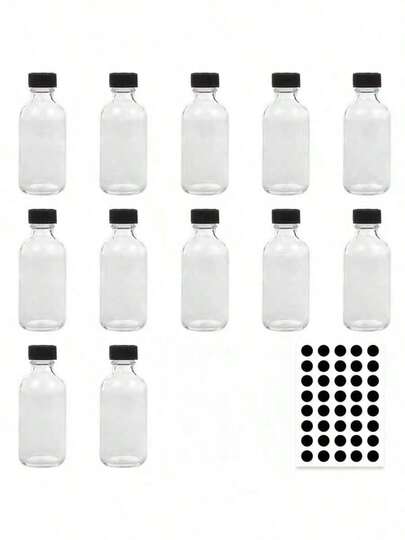 12pcs/Pack 2oz(60ml) Leak-Proof Glass Bottles With Screw Cap And Reusable Durable Clear Lids, Suitable For Juices, Smoothies, Beverages, Can Be Placed In Fridge And Dishwasher, Perfect For Home, Gym, Travel